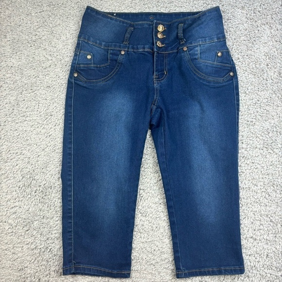 Kalowa Jeans Womens 9 Capri Dark Wash Exposed Button Fly Streetwear Party Club - Picture 1 of 5